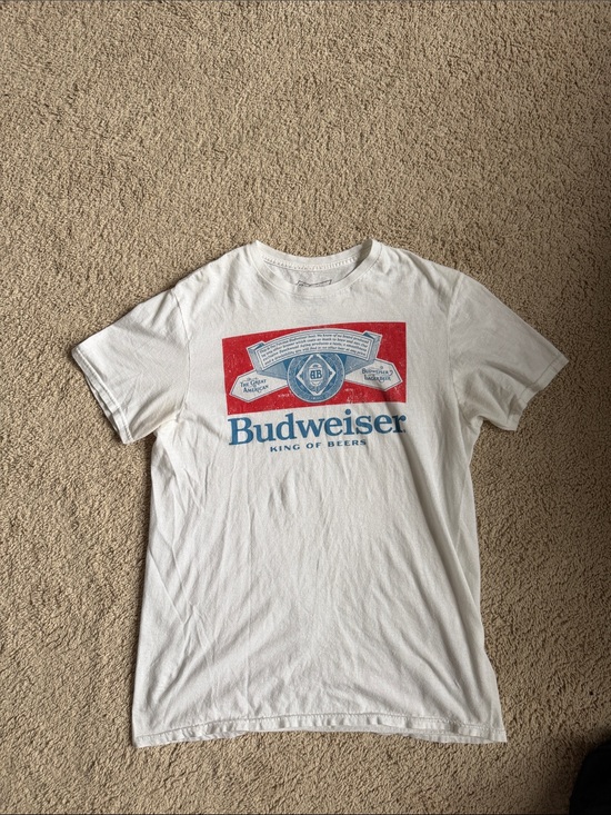 Budweiser Other - Budweiser White Tee with Red Banner and Blue Logo